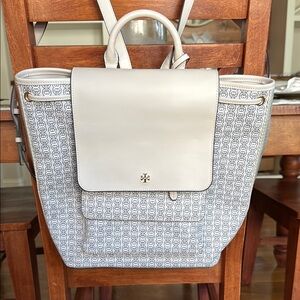 Tory Burch Gray and Cream Backpack with Modern Design